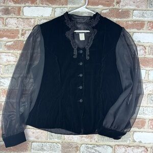 90s Whimsigoth Velvet Blouse Sz XL Sheer Gothic Romance Witchy VTG David Rose